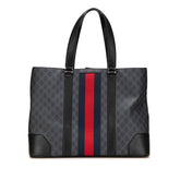 グッチ GGスプリーム シェリーライン トートバッグ ハンドバッグ 495560 ブラック PVC レザー レディース GUCCI 【中古】
